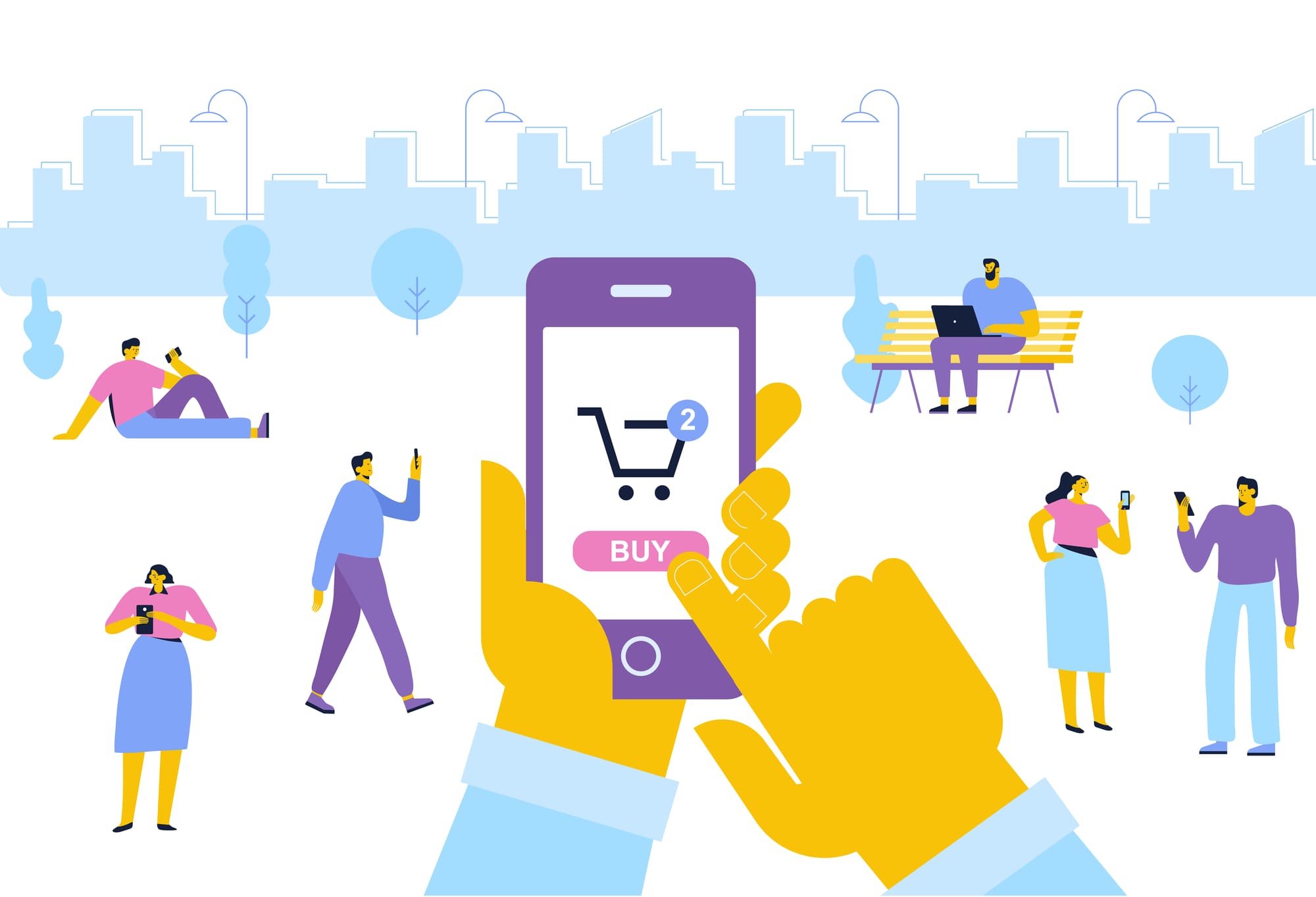 illustration of people shopping on mobile devices